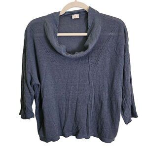 Poetry Linen Cotton Steel Blue Lightweight Cowl Neck 3/4 Sleeve Sweater Size 8